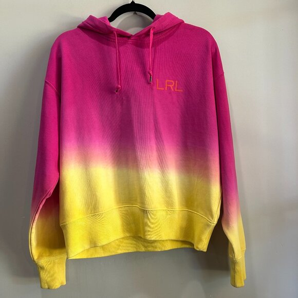 Lauren Ralph Lauren Dip-Dyed French Terry Hoodie Pink/Yellow Size Medium Women - Picture 6 of 16
